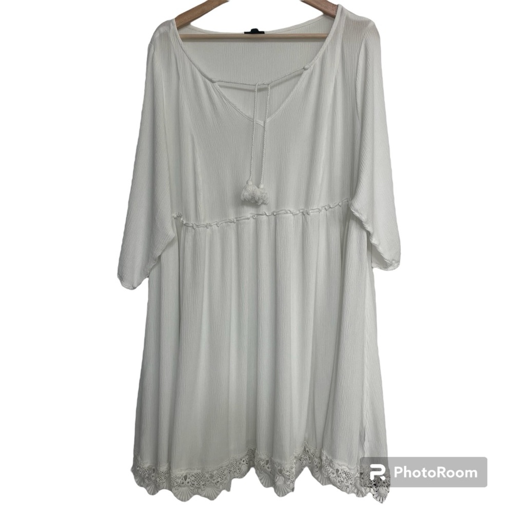 Torrid White Lace Detailed Dress Fit & Flare V-Neck Womens Size 3x Short Boho